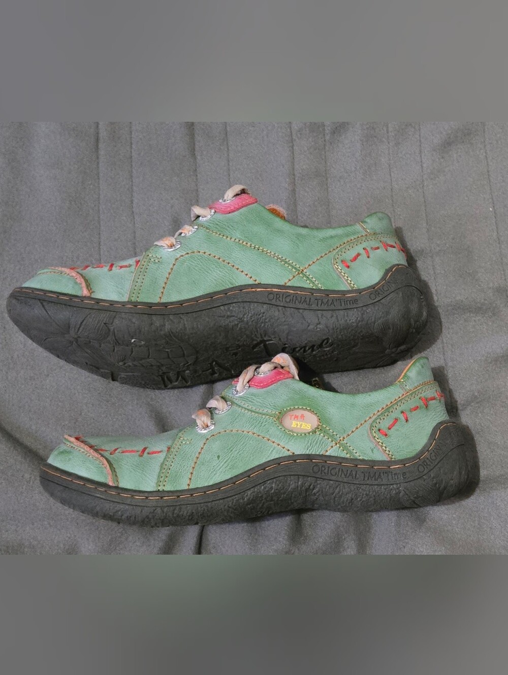 TMA Eyes Green Leather Comfort Shoes EU 40 US 9 Lace Up Hand Stitched Walking - Picture 2 of 8